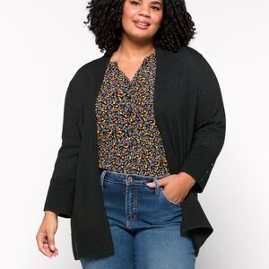 EVOLUTION BY CYRUS Myna Button Sleeve Cardigan, Black, 3X